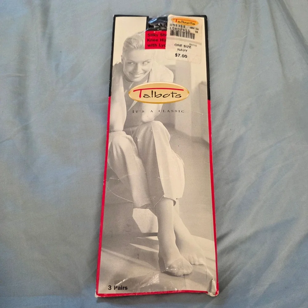 Talbots Silky Sheer Knee High Nylons Navy 3 Pairs Womens OS NWT